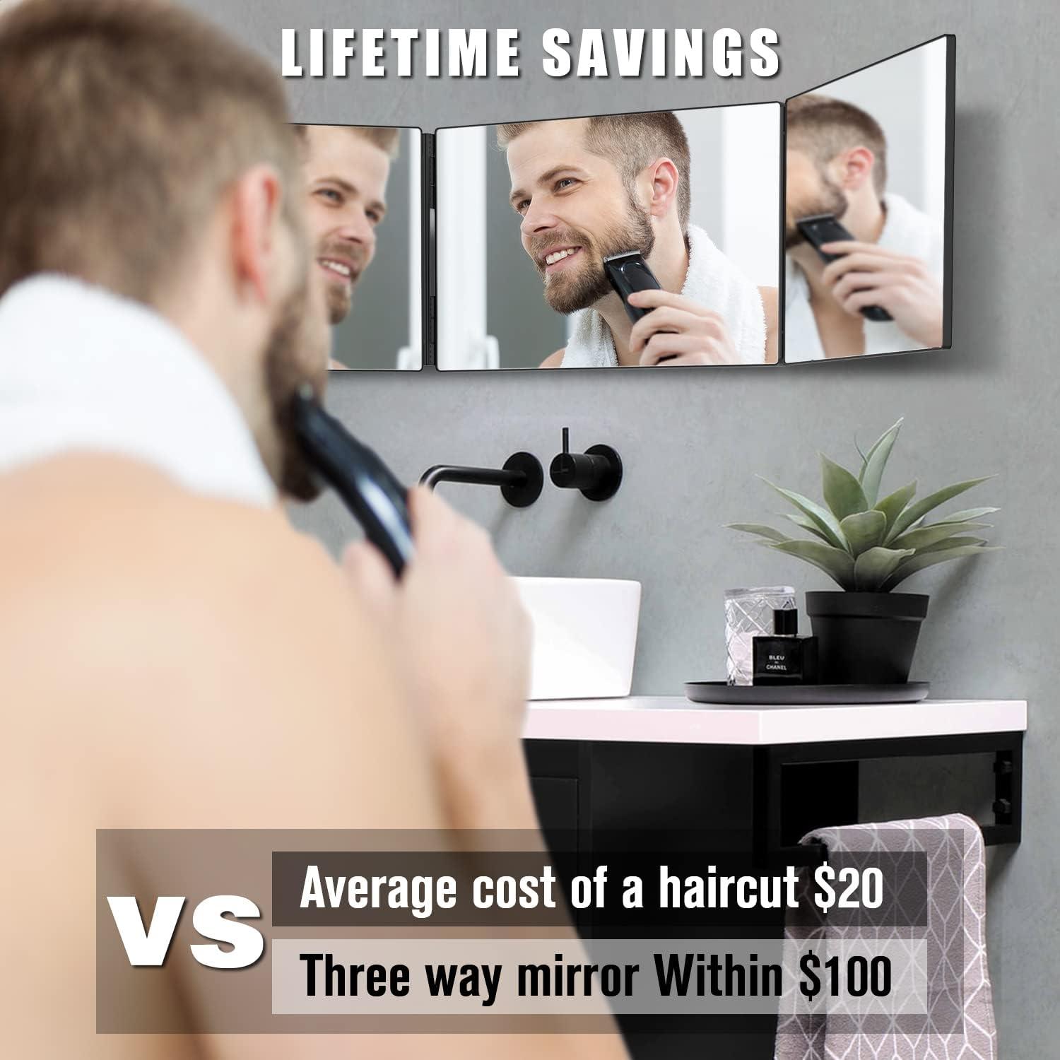 Mirror for Hair Cutting, Glass 360 Degree Mirror, Self Cut Mirror for Makeup, Styling, Coloring, Grooming, Shaving, Telescopic Aluminum Hook, Size