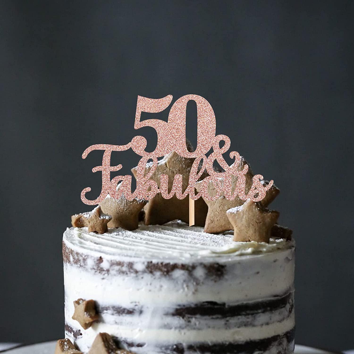 1 Pcs 50 And Fabulous Cake Topper Glitter Fifty And Fabulous Cake Toppers Happy 50th Birthday Cake 