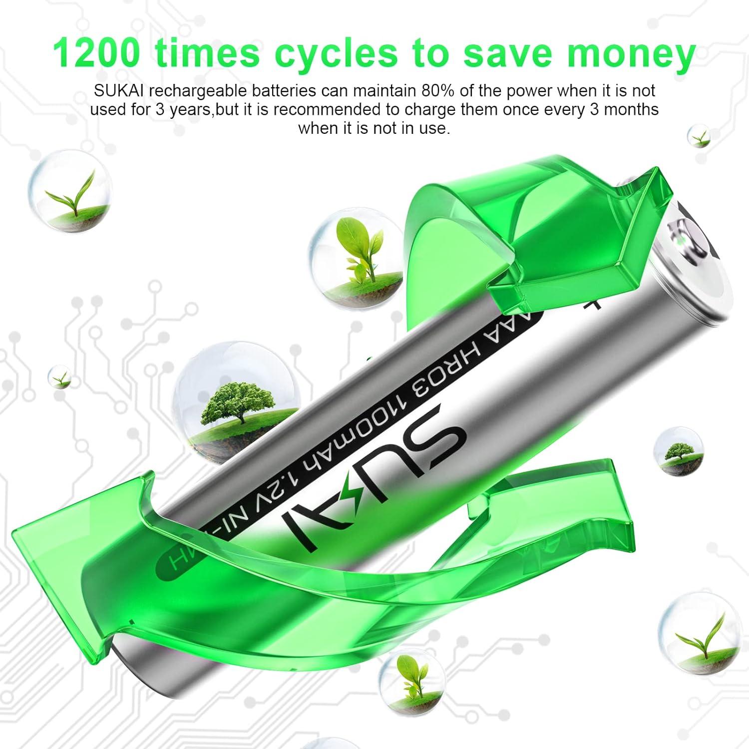 AAA Ni-MH 1100mAh Solar Light Rechargeable Batteries, 1.2V 10-Pack