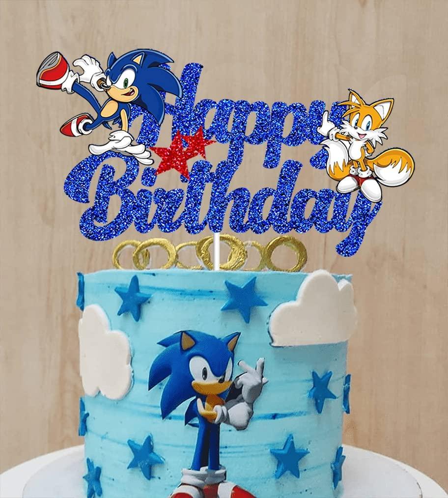 Blue Hedgehog Happy Birthday Cake Topper, Hedgehog Birthday Party Cake  Decorations Supplies for Kids Birthday, Hedgehog Cake Decor Glitter Double  Sided Cake Topper