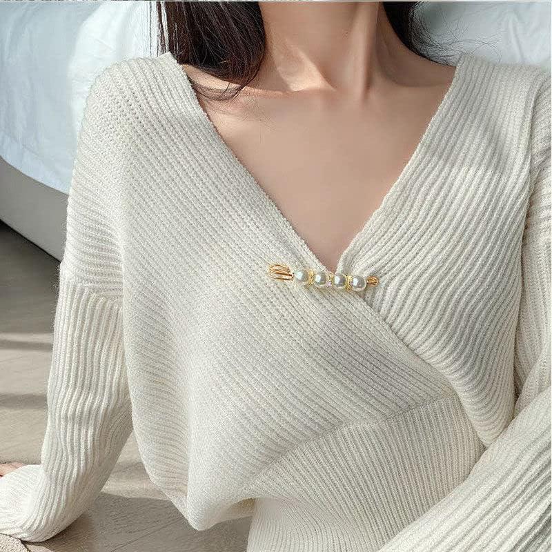 Temu 12 Pcs Sweater Shawl Clip Double Faux Pearl Brooches Shirt Pin Buttons Pearl Crystal Waist Pants Extender Safety Pins for Women Safety Pins,free