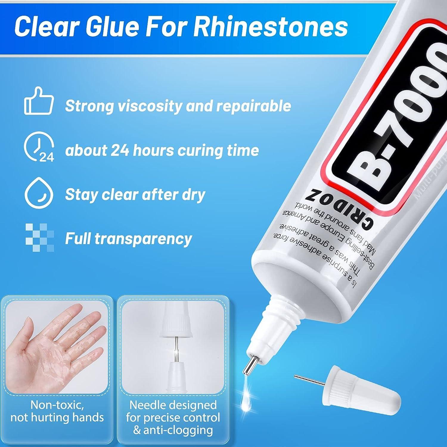 B7000 Glue Clear for Rhinestones, Cridoz Jewelry Glue Crafts Adhesive  Fabric Glue with Precision Tips Dotting Stylus and Tweezers for Nail Art,  Glasses, Metal and Stone(2pcs 0.9 fl oz) : : Beauty