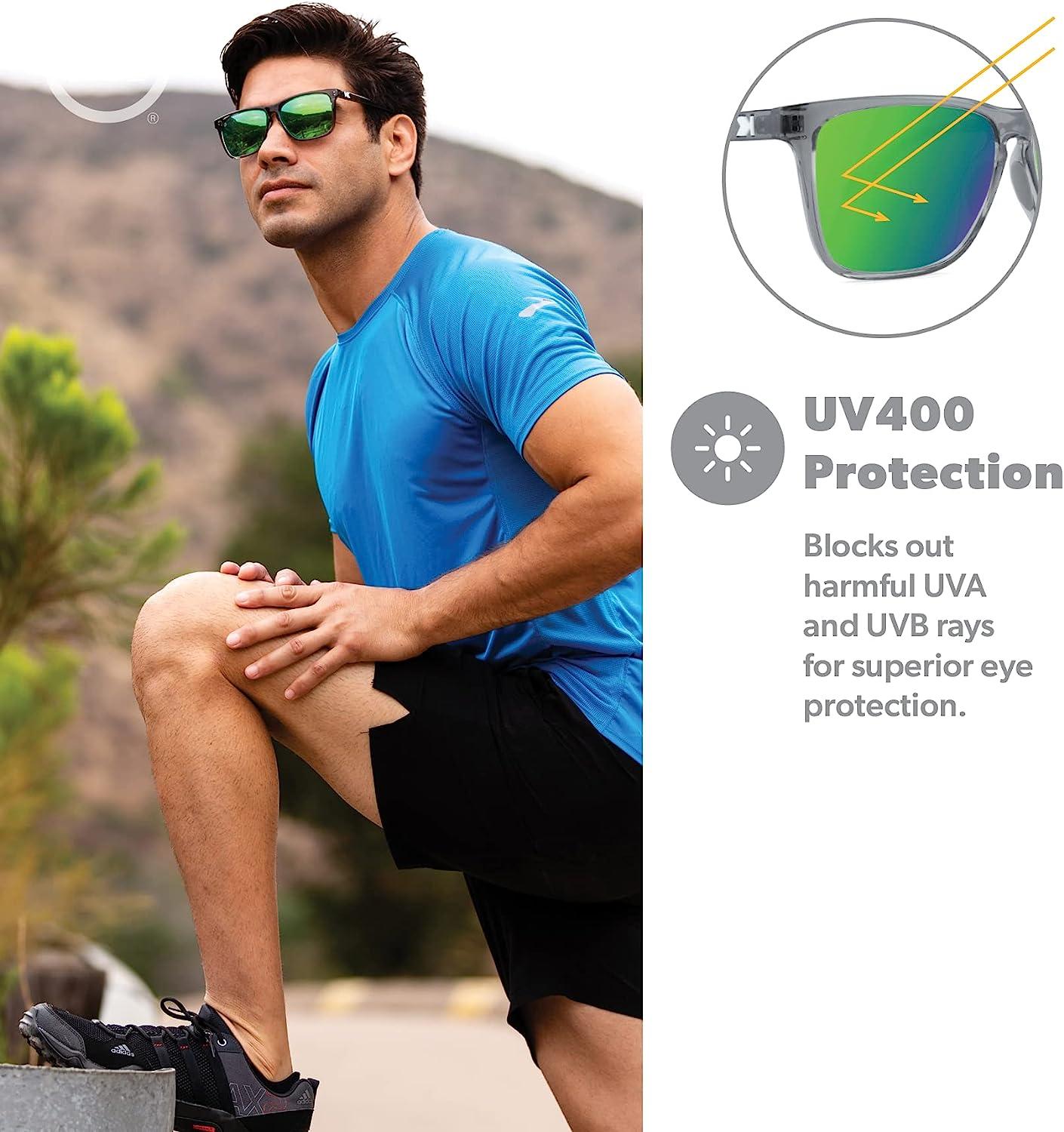 Knockaround Fast Lanes Sport - Polarized Running Sunglasses for Women & Men  - Impact Resistant Lenses & Full UV400 Protection Clear Grey Frame/Green  Reflective Lenses