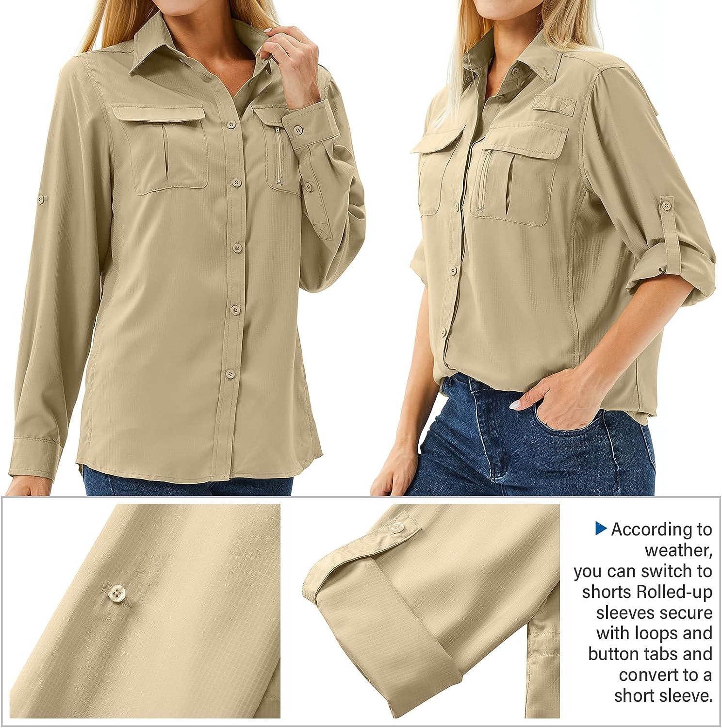 Toomett Womens Upf 50 Long Sleeve Safari Shirts,Sun Protection Quick Dry  Outdoor Fishing Hiking Gardening Shirt,F5026,Army,Xs