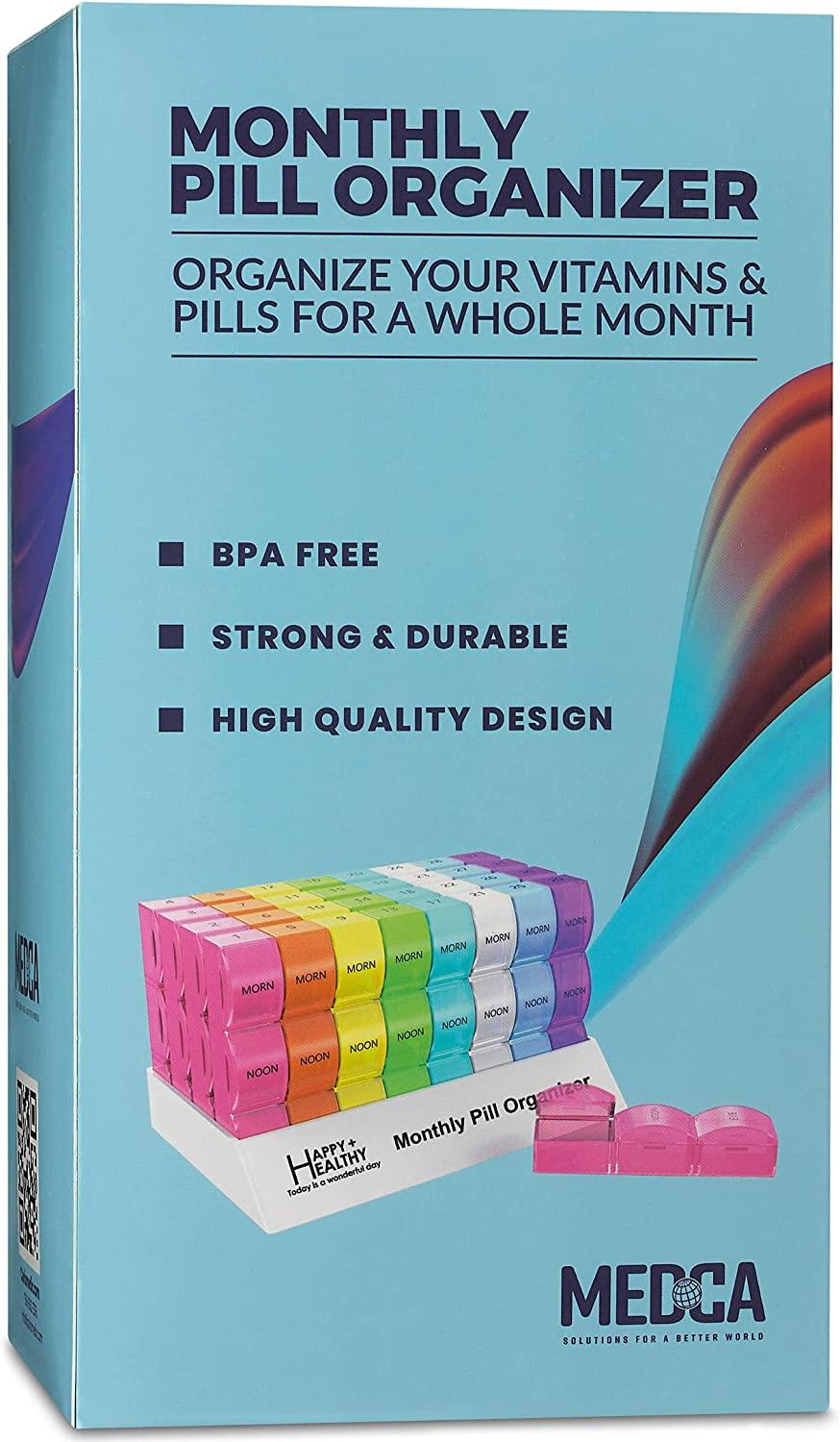 Month Pill Box Organizer - 3-Times-A-Day  Morning-Noon-Night - 30 Day Pill  Case with 32 Daily Compartments for Vitamins, Supplements, Medication -  Travel Monthly Pill Organizer 3 Times A Day