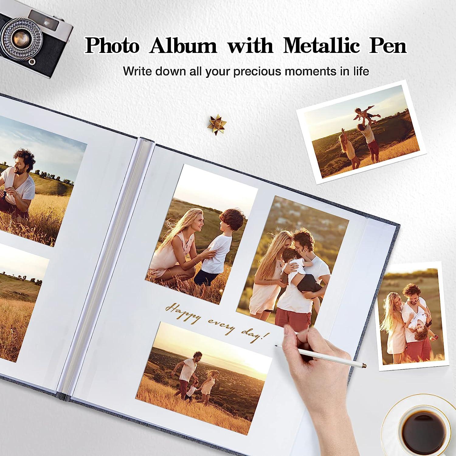 Photo Album Self Adhesive Pages for 4x6 5x7 8x10 Pictures Scrapbook Magnetic Photo Albums with Sticky Pages Books with A Metallic Pen for Baby Weddin