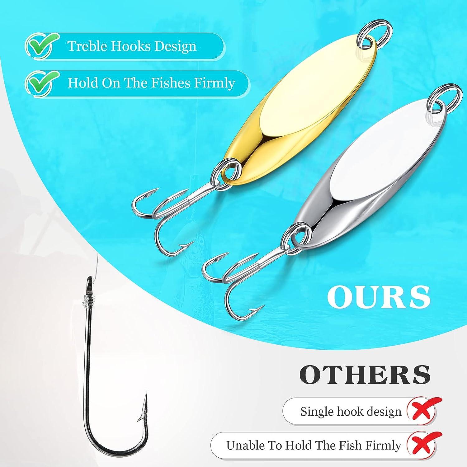 30 Pieces Fishing Spoons Lures, Treble Hooks Fishing Spoons Hard