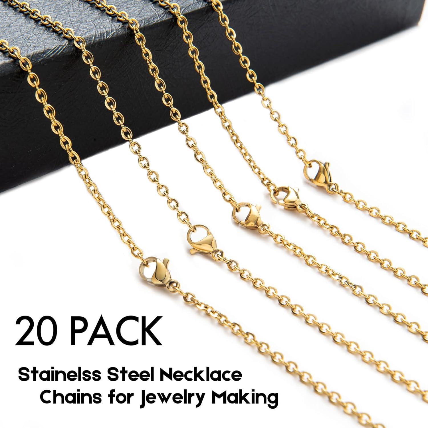 20 Pack Necklace Chains Gold Plated Stainless Steel Cable Chain Necklace  Bulk for Jewelry Making, 18 Inches