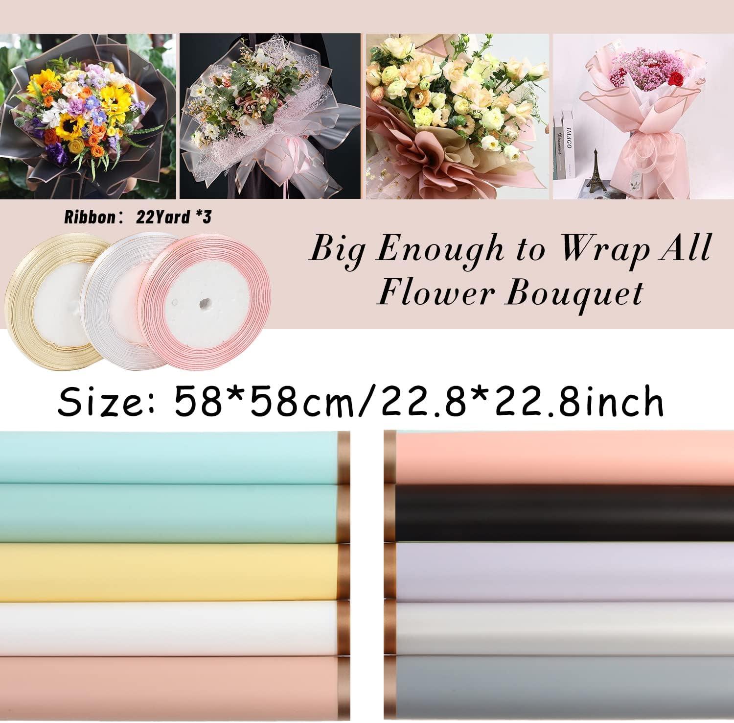 60 Floral Wrapping Paper Pink Black White Waterproof Flower Bouquet Wrapping Paper with Gold Border