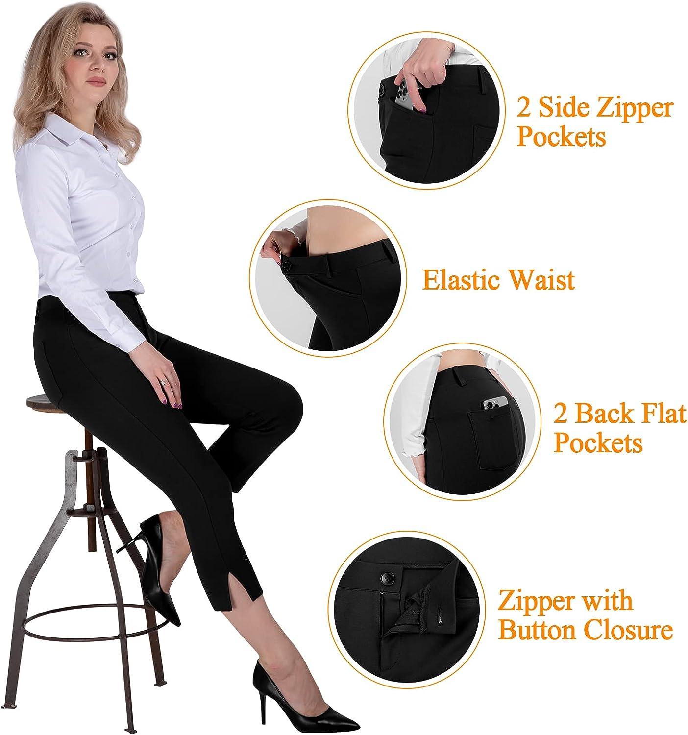 PUWEER Capri Pants for Women Dressy Business Casual Stretchy Slim Straight Women's  Dress Pants with Pockets, New Khaki, Small at  Women's Clothing store