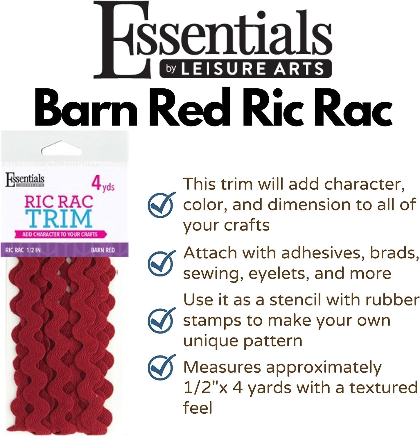Essentials By Leisure Arts RIC Rac 1/2 4 Yards Barn Red - Rick Rack Trim  for Sewing - Wavy RIC rac Trim for Sewing and Crafts - RIC rac Ribbon - Rick
