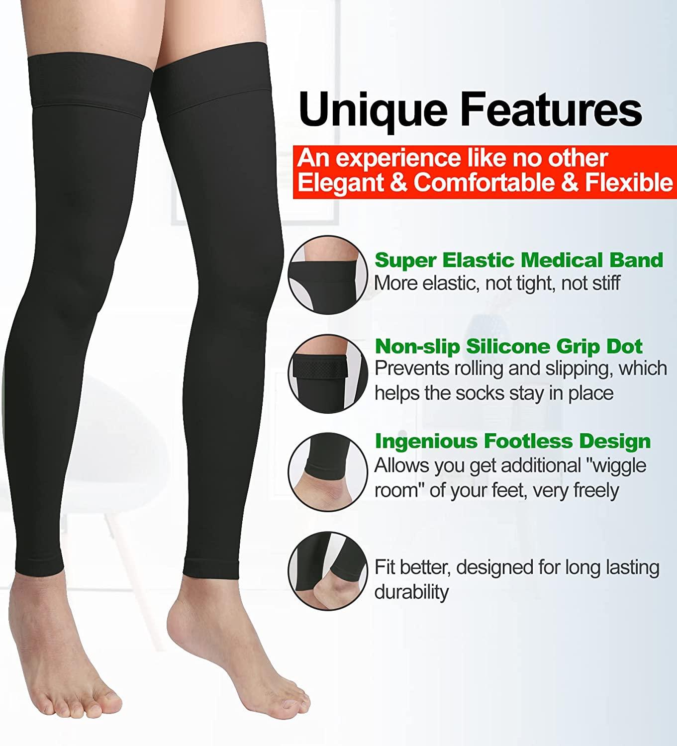 Compression tights flexibility easy to wear comfortable soft skin friendly  for swelling varicose veins deep vein thrombosis pregnancy flight travel  office 2nd print black, XL : : Health & Personal Care