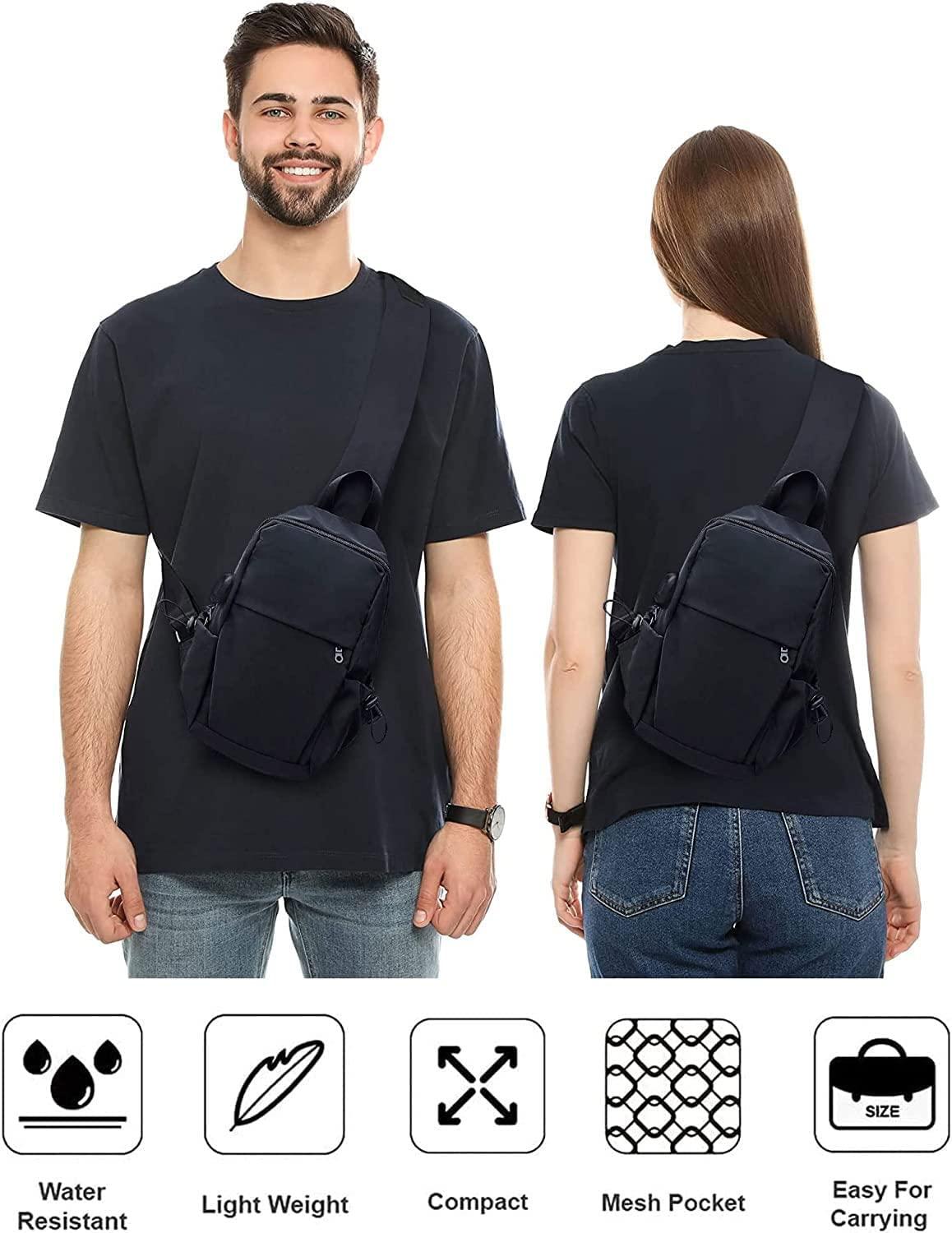 Black Sling Crossbody Backpack Shoulder Bag for Men Women, Lightweight One  Strap Backpack Sling Bag Backpack for Hiking Walking Biking Travel Cycling  USB Charger Port-Nylon 
