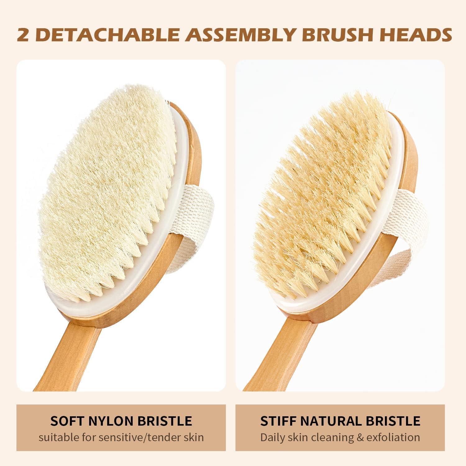 Shower Back Brush, 2 Heads 18.2 inch Bath Brush Long Handle for Shower,  Body Bath Brush with Stiff and Soft Bristles, Back Scrubber for Shower for  Men