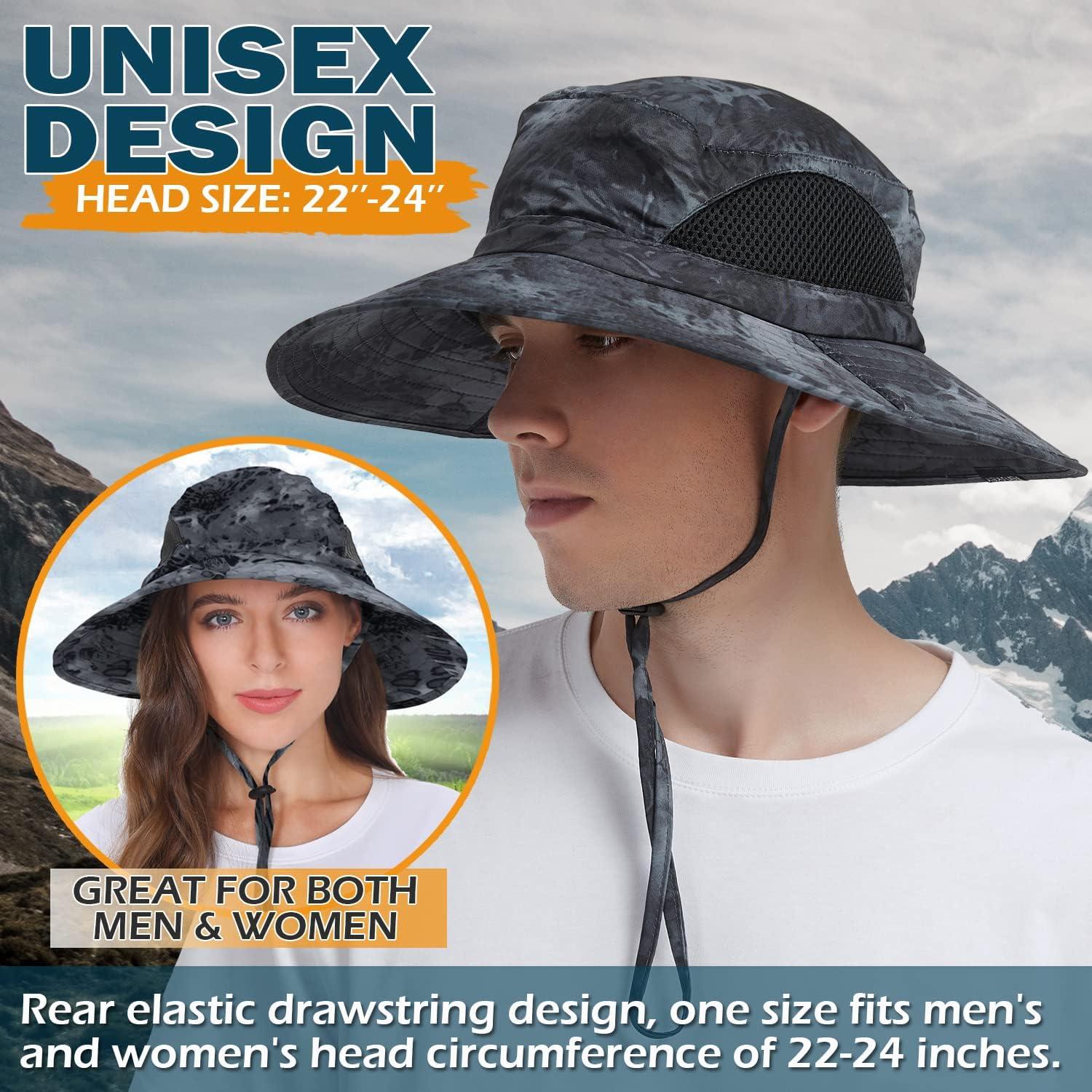 Sun Hat Men Women Fishing Hiking Camp Cap UV Protection Foldable Wide Brim  Bucket Hat Black