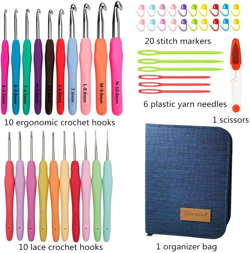 5.5mm Crochet Hook, Wooden Handle Crochet, Ergonomic Crochet with 10 Pcs  Stitch Markers for Arthritic Hand, and Beginners and Lovers DIY