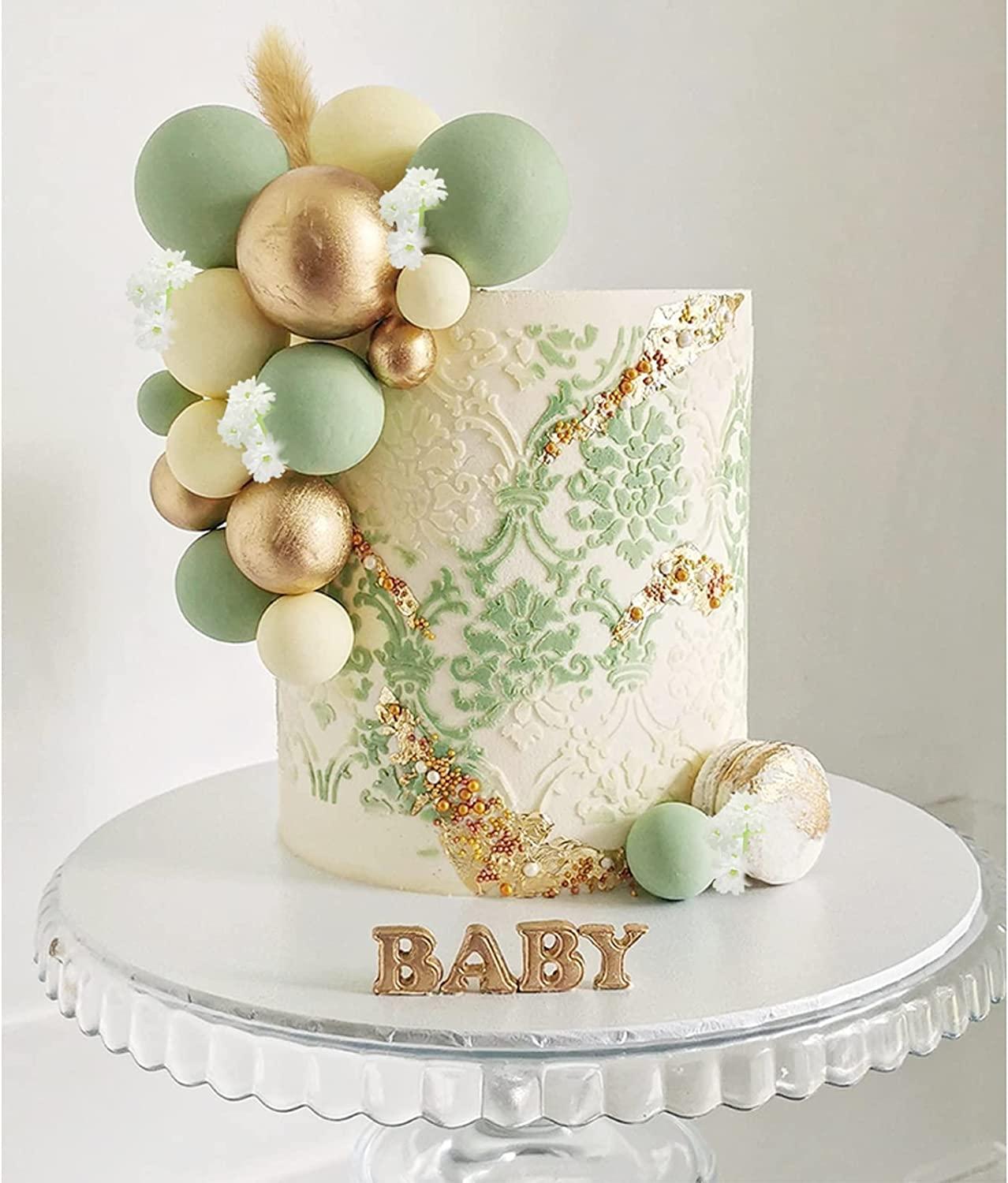 Flower Cake Topper Gold Palm Leaves Balls Cake Decoration for Baby ...