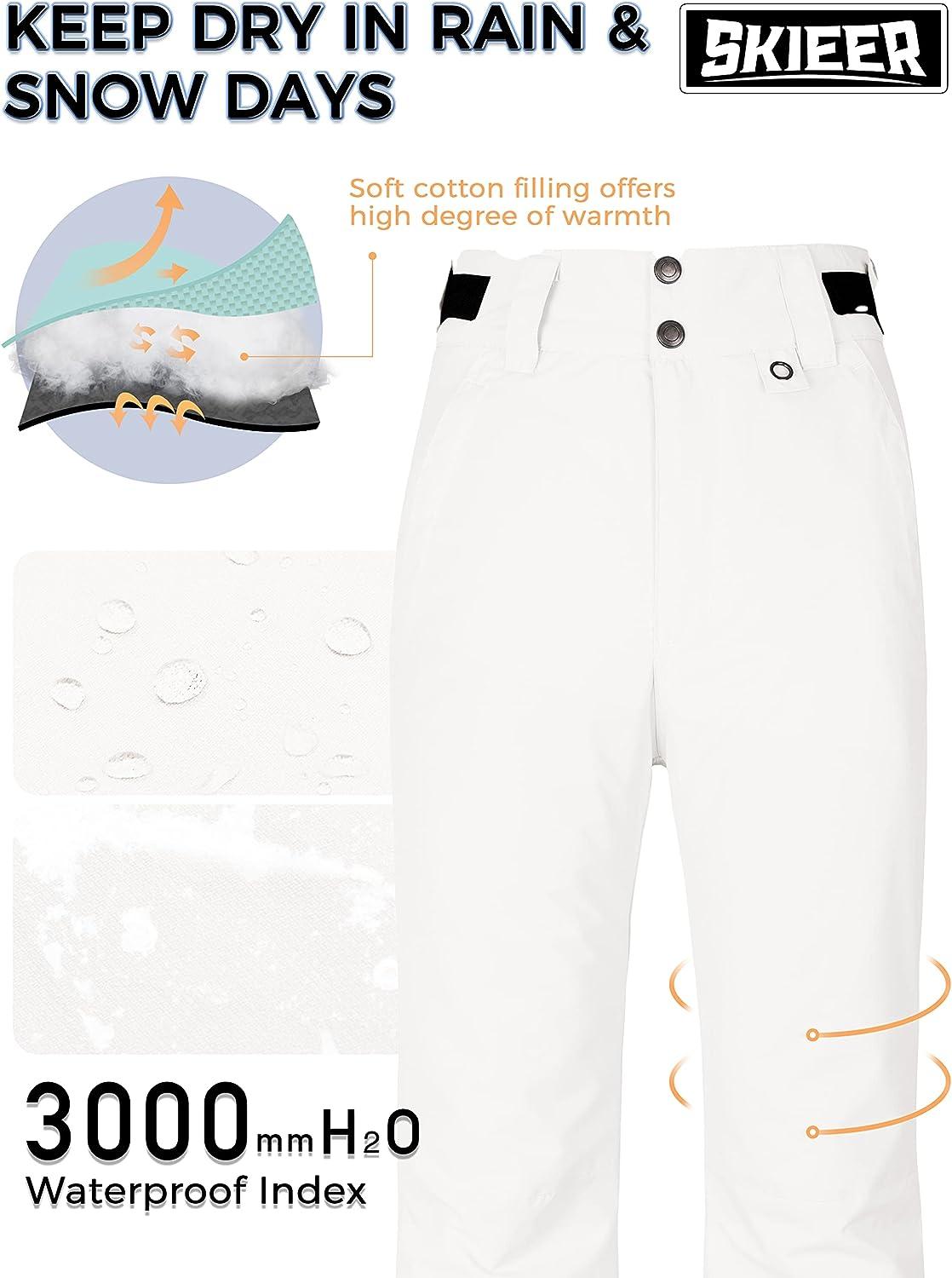 Skieer Womens Mountain Insulated Snow Waterproof Ski Pants Winter Outdoor  Cargo Pants Medium White