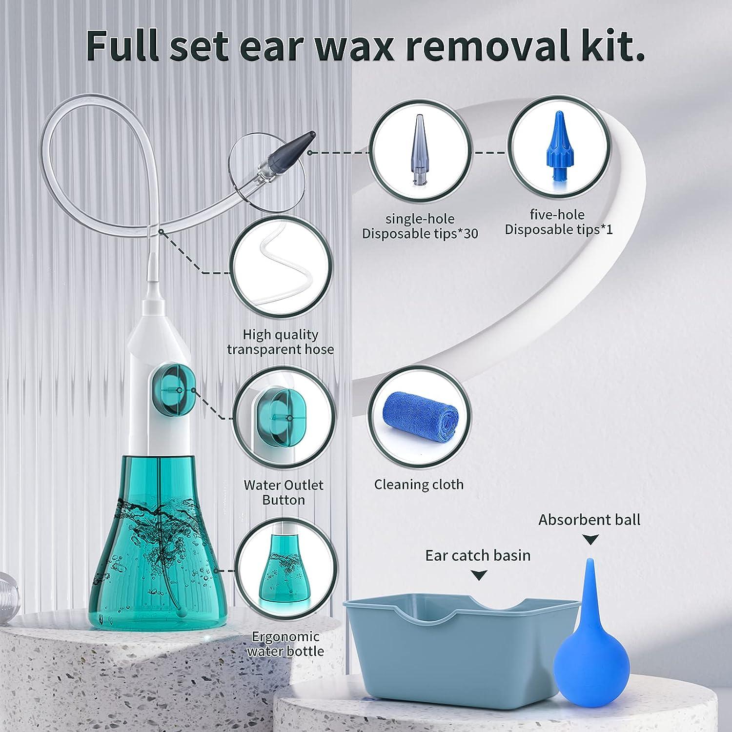 Ear Wax Removal, Manual Ear Irrigation Flushing System, Ear Wax Removal  Tool, Ear Cleaning Kit for Adults & Kids, Ear Wax Removal Kit Includes  Basin, Ear Cleaner, Towel, 31 Disposable Tips