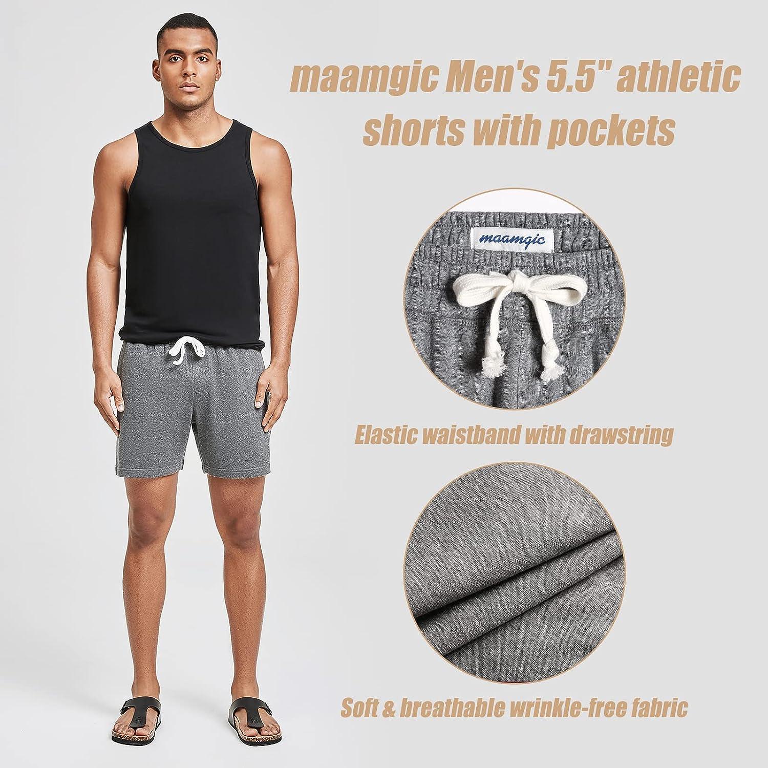 maamgic Mens Athletic Gym Shorts 5.5 Elastic Waist Casual Pajama Pocket  Jogger Men Workout Short Pants Large Light Grey Shorts