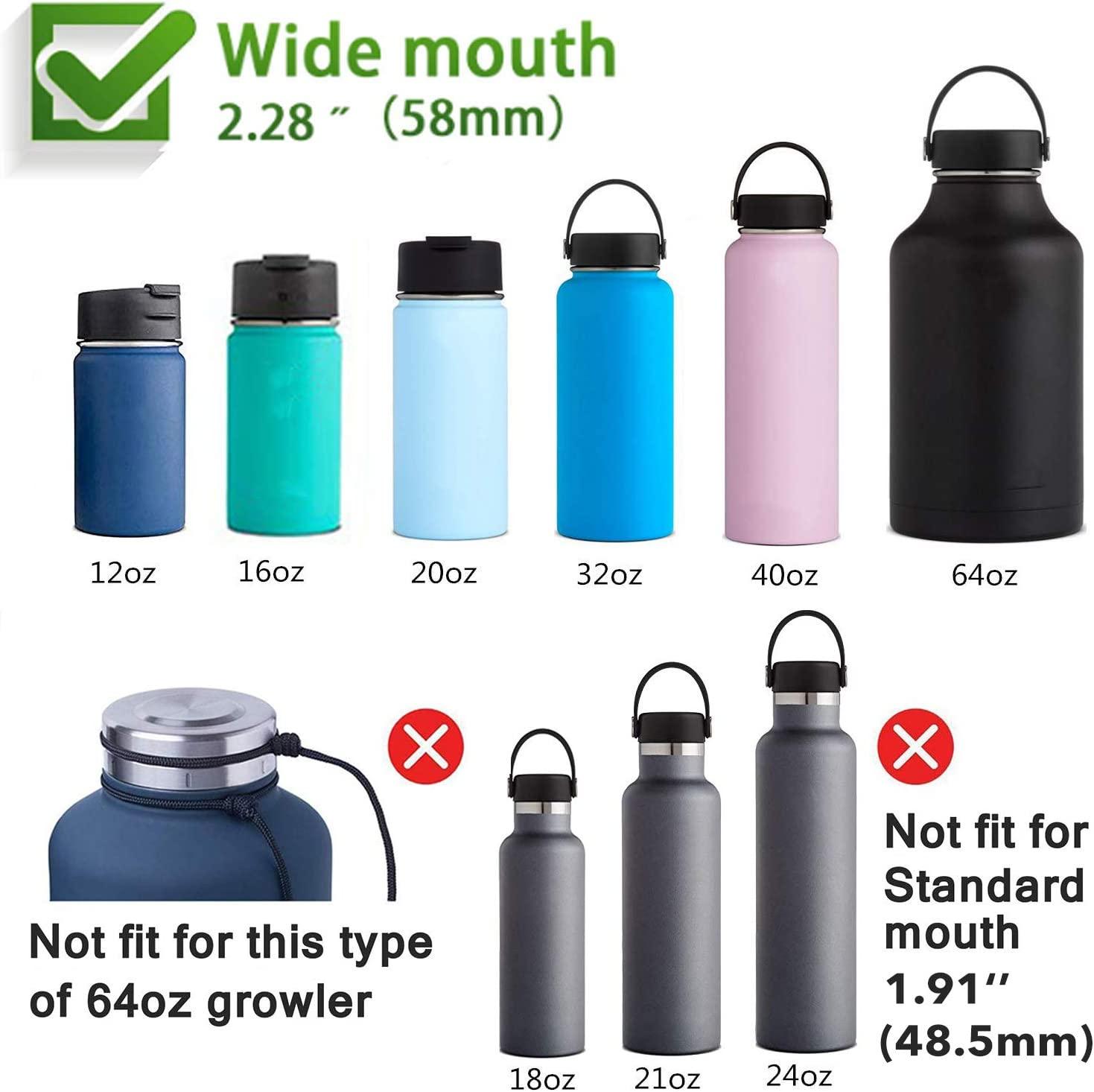 Vmini Straw Lid Compatible with Hydro Flask Wide Mouth Water Bottle and  More Wide and Rotating Handle Straws and Brushes Black