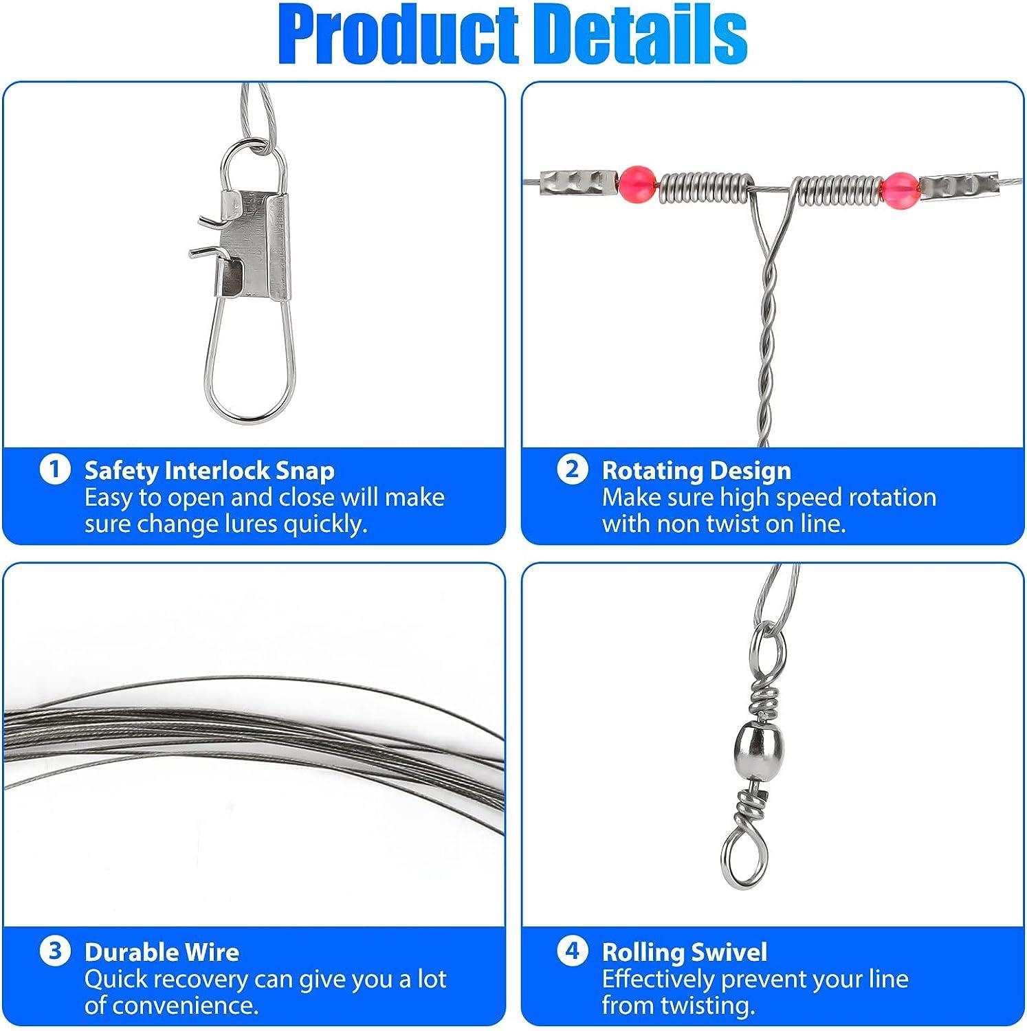Tackle Rigs Fishing Leaders Stainless Steel Wire Trace Leader 2 Arm Fishing  Rigs with Swivels Snap Connect Beads Fishing Line Tackle Fishing Kits for  Lures Bait Rig or Hooks (10) : 