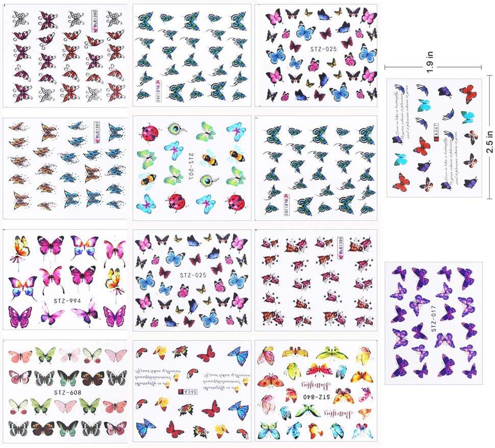 ACEDICHY 30 Sheets Butterfly Nail Art Stickers for Acrylic Nails Water Transfer Decals for Women Nail Art Design Sticker Manicure Tips Wraps Decorations Kit