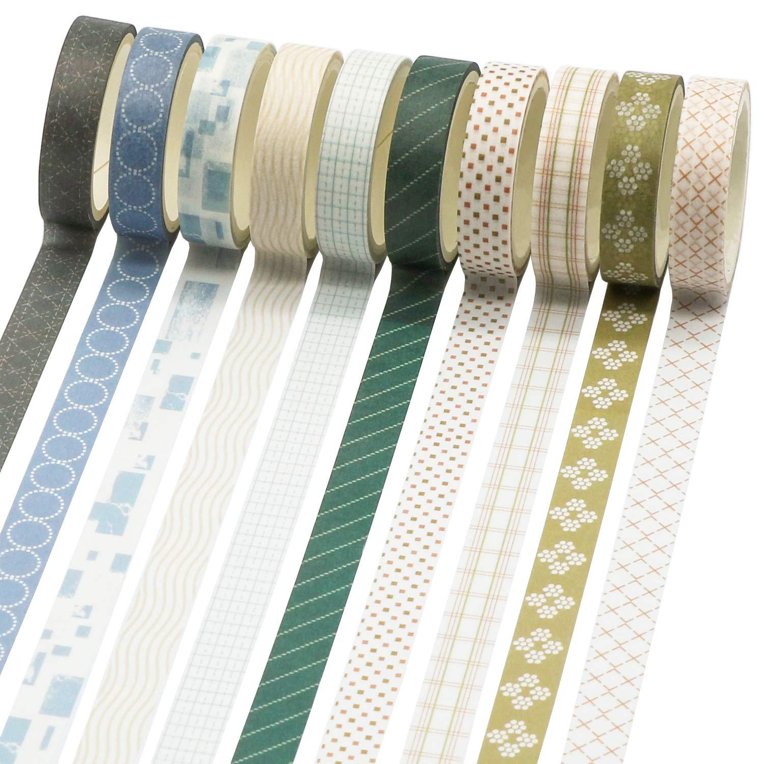Knaid Grid Washi Tape Set, 14 Rolls of 15 mm Wide Decorative Colored M