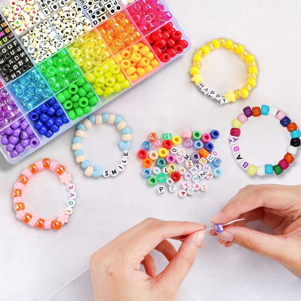 LIS HEGENSA 1300 Pcs DIY Childrens Crafts Beads Friendship Bracelet Kit  with Pony Beads Letter Beads and Elastic Cord Colorful Charms Used for  Custom Necklace Bracelets and Jewelry Decor 1300pcs