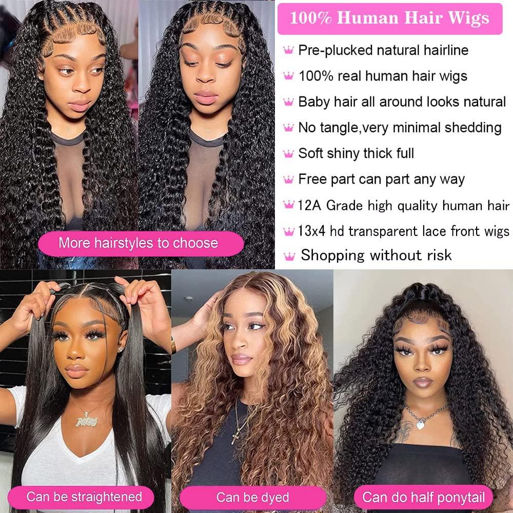 13x4 Deep Wave Lace Front Wigs for Black Women 24Inch HD Transparent Deep  Curly Lace Frontal Wigs Human Hair 180% Density Brazilian Deep Curly Frontal  Wigs Pre Plucked with Baby Hair Natural