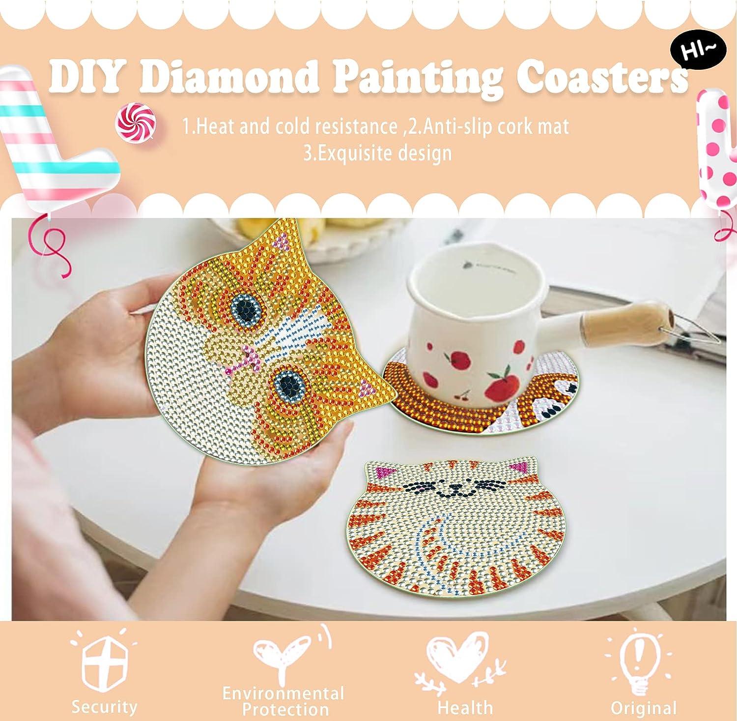 Uiifan 8 Pcs Cat Diamond Painting Coasters Kits with Holder DIY Cat  Coasters Kit Cute Cat Diamond Art Coasters Non Slip Diamond Crafts Coasters