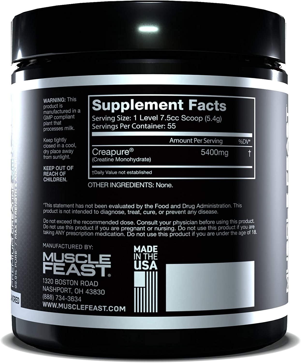 Muscle Feast Creapure Creatine Monohydrate Powder Unflavored 55 Servings For Maximum Strength 6076