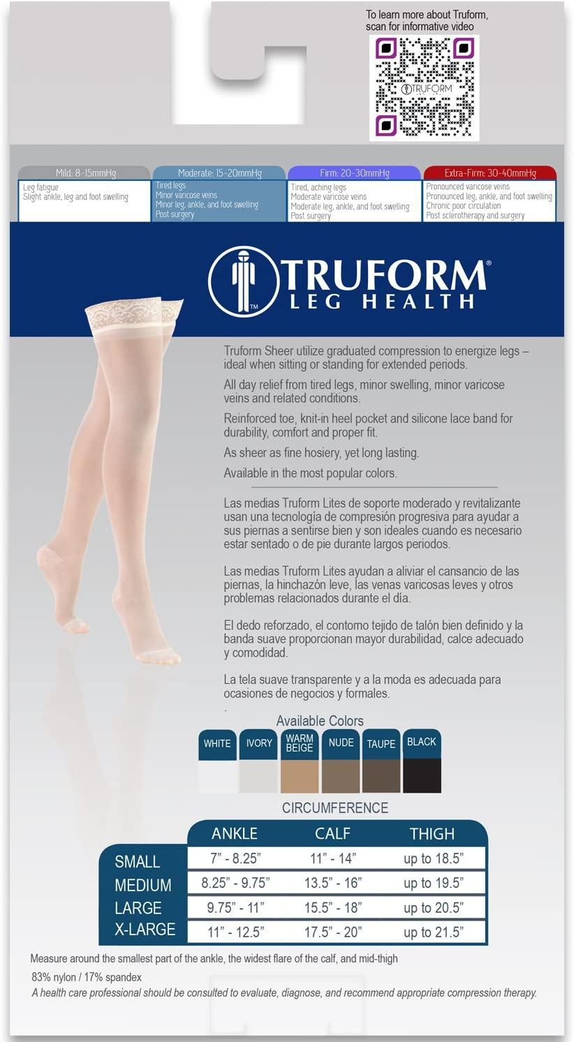 Truform Sheer Compression Stockings, 15-20 mmHg, Women's Knee High Length,  20 Denier, Nude, Large : : Health & Personal Care