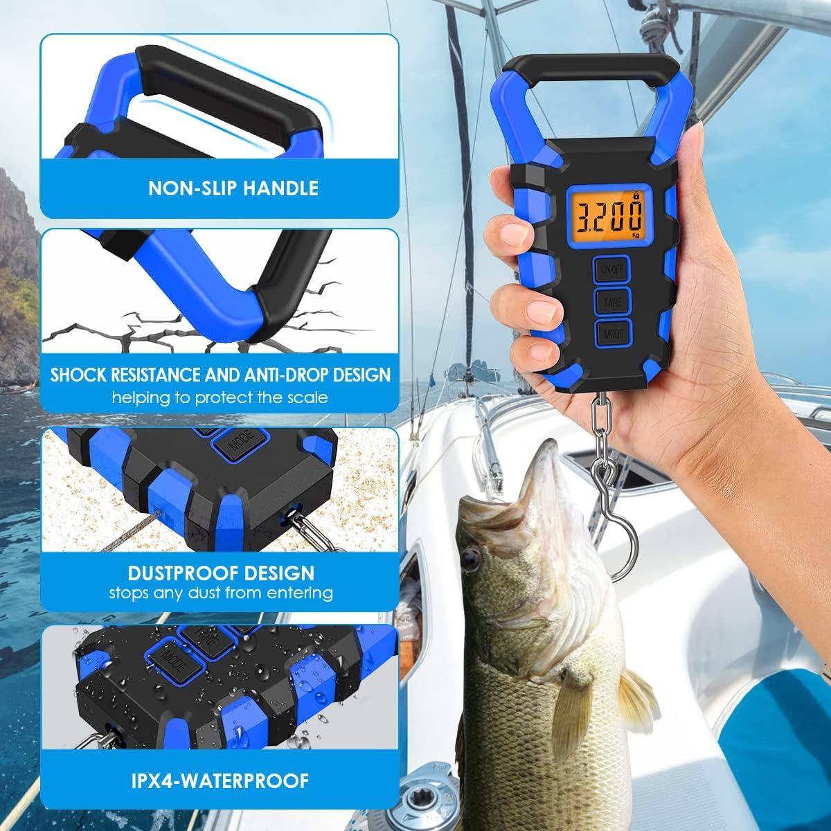 AMIR Luggage Scale with Hook, 110Lb/50kg Digital Fishing Scale, Portable  Electric Hanging Scale Non-Slip Big Handle, 3 Modes-LB/OZ/KG, Backlit LCD  Display Blue
