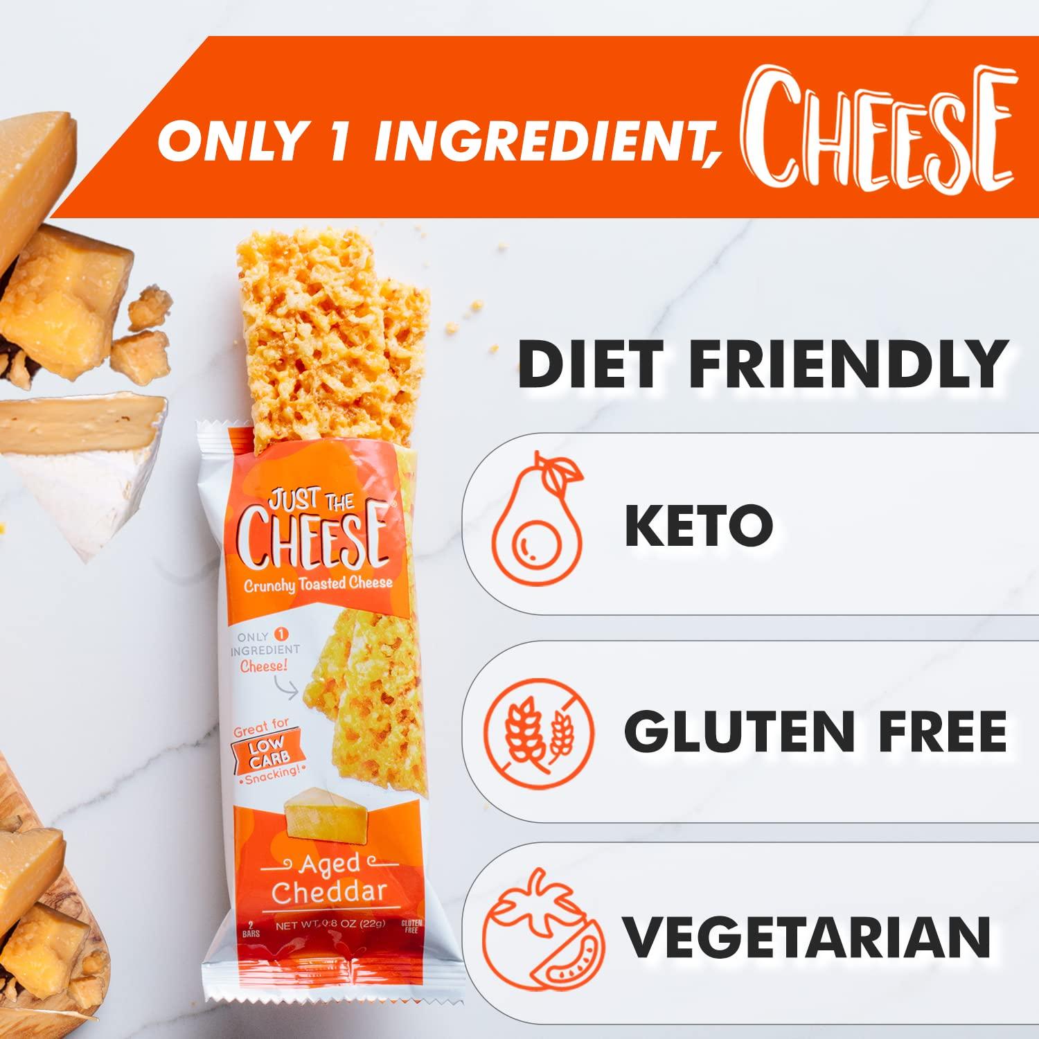 Just the Cheese Bars, Low Carb Snack - Baked Keto Snack, High Protein,  Gluten Free, Low Carb Cheese Crisps - Variety Pack, 0.8 Ounces (Pack of 12)