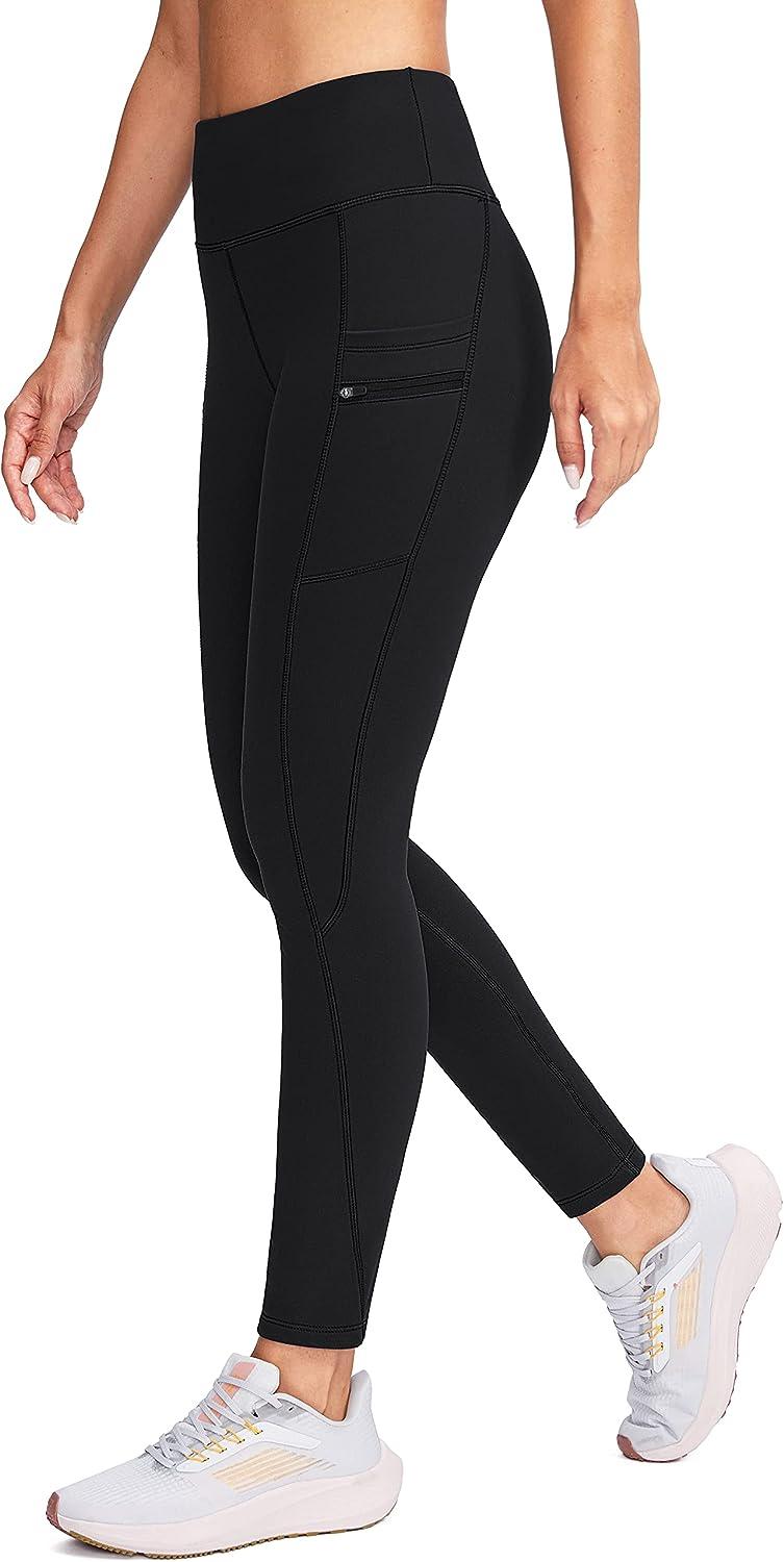 Active Life Women's Zip Pocket High Rise Warm Fleece Lined Leggings (Black  Heather Grey, S)