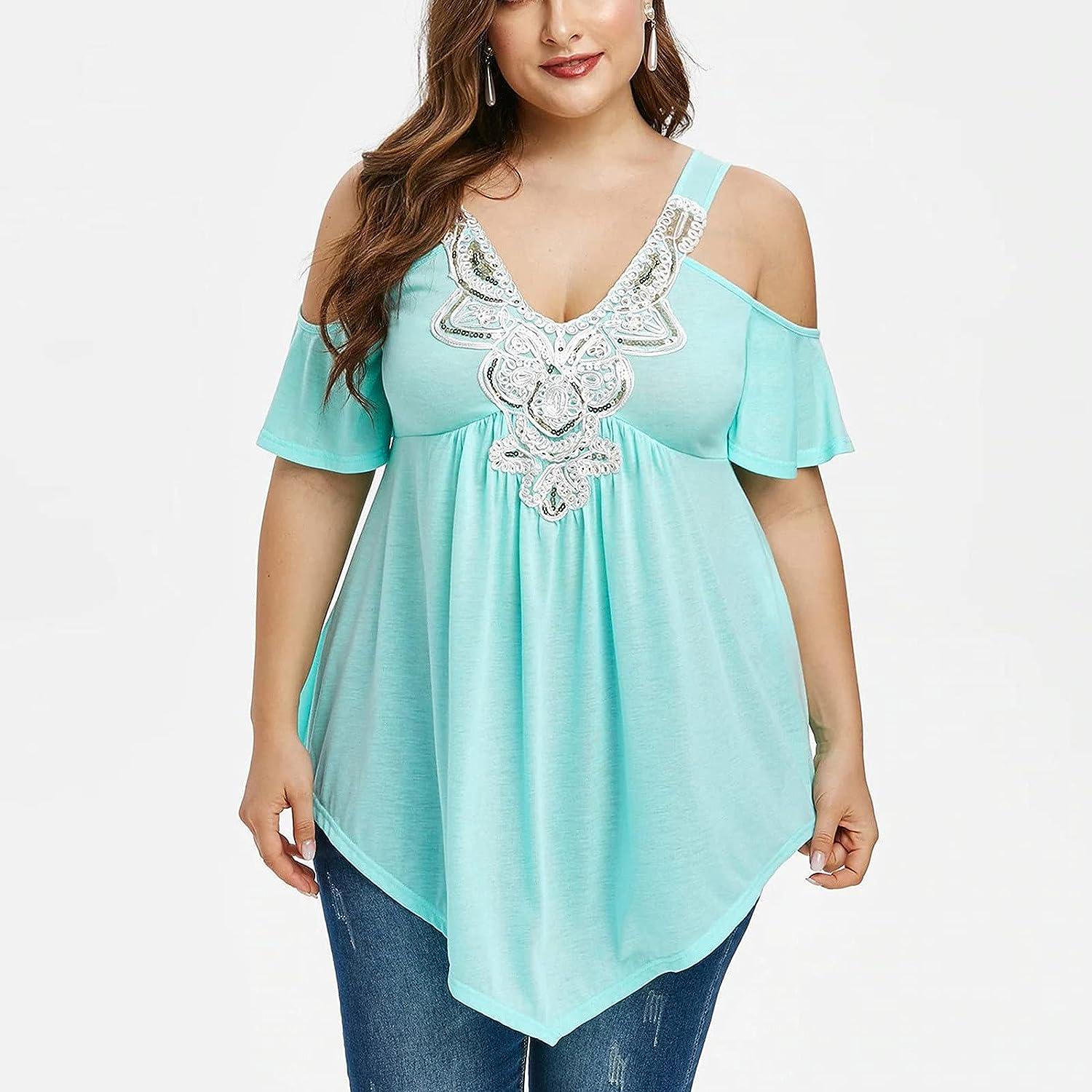 Women's Cold Shoulder Tops, Women Sexy Plus Size Ladder Cut Overlay  Asymmetric Blouse Strapless Tops, Blue, 4X-Large : : Clothing,  Shoes & Accessories