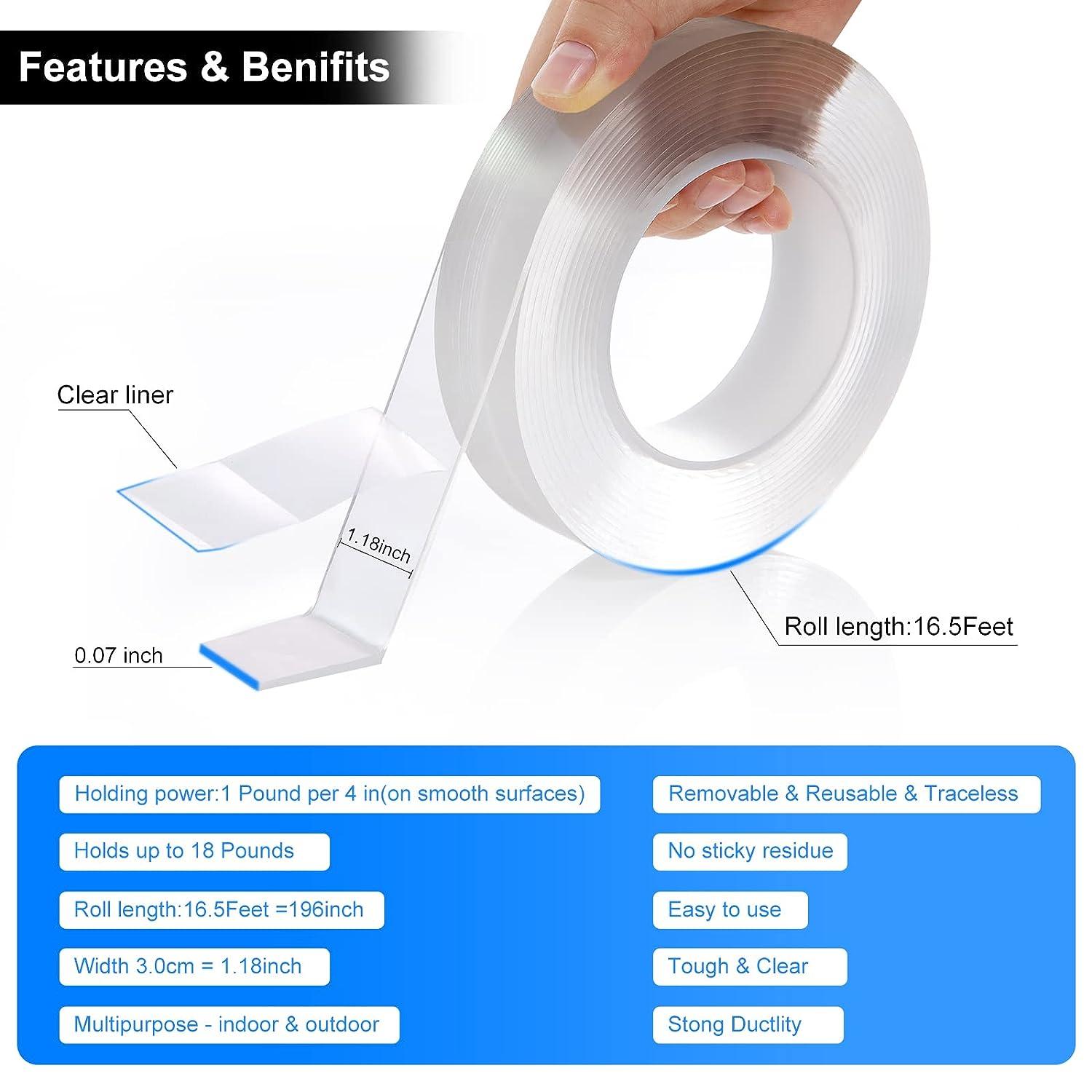 Nano Double Sided Tape Heavy Duty, Multipurpose Transparent Poster Tape For Wall,  Adhesive Strips Strong Sticky Mounting Tape Wall Tape Picture Hangin