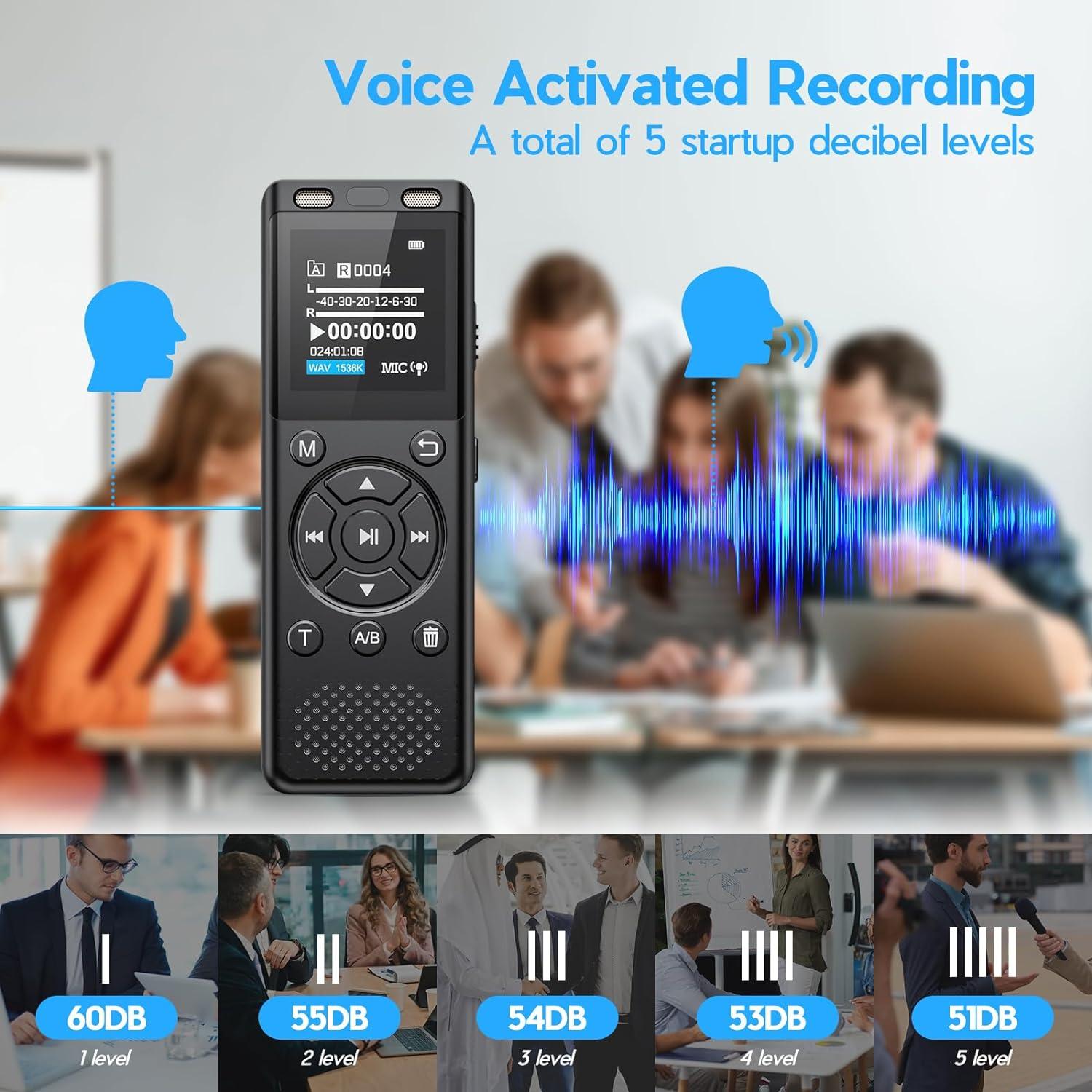  96GB Digital Voice Recorder One Click, HD Recording Easy  Control Voice Recorder with Playback, Large Screen 7000 Hours Sound Audio Recorder  Recording Tape for Lectures Meeting MP3 Player : Electronics