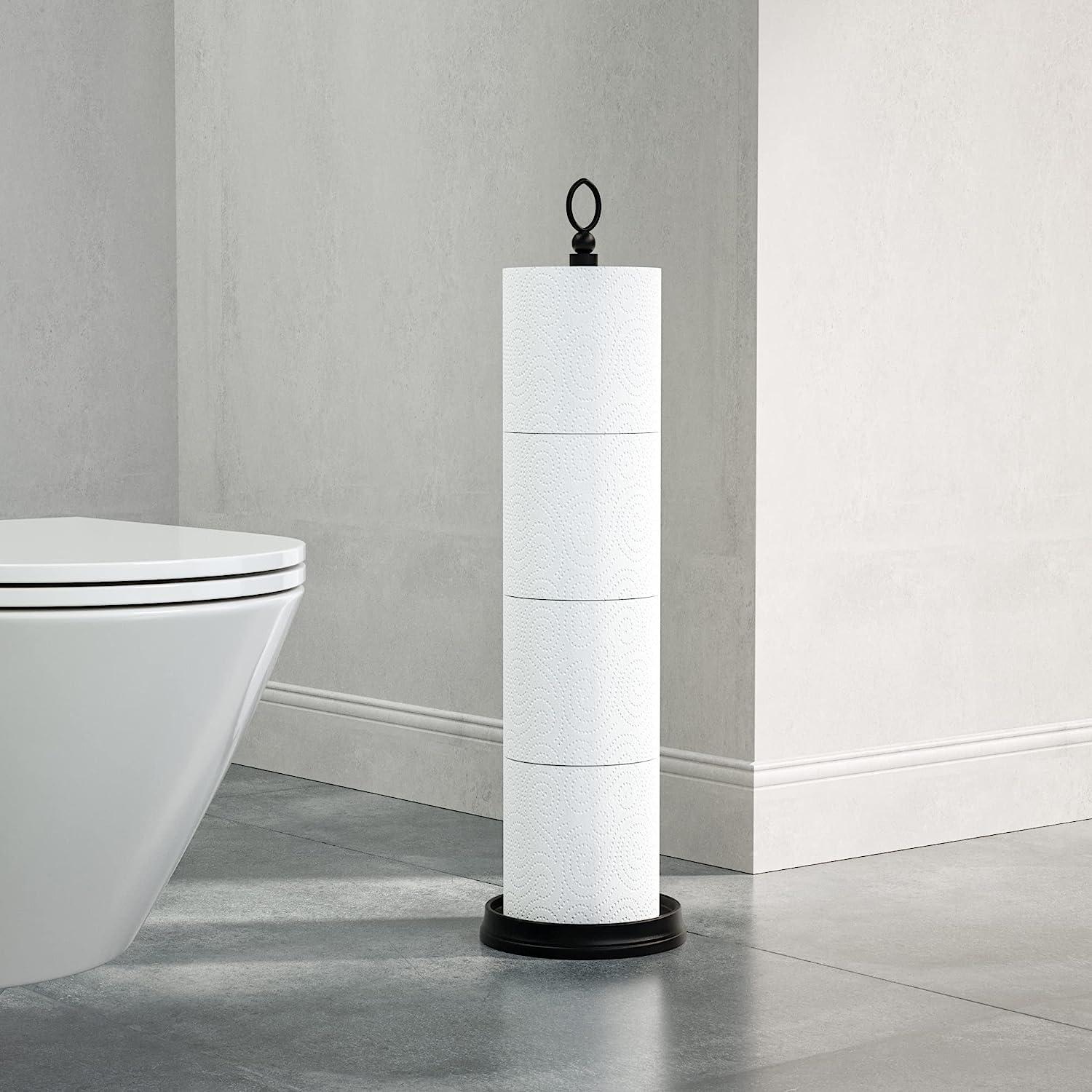 Free Standing Matte Black Toilet Paper Holder Stand White Marble