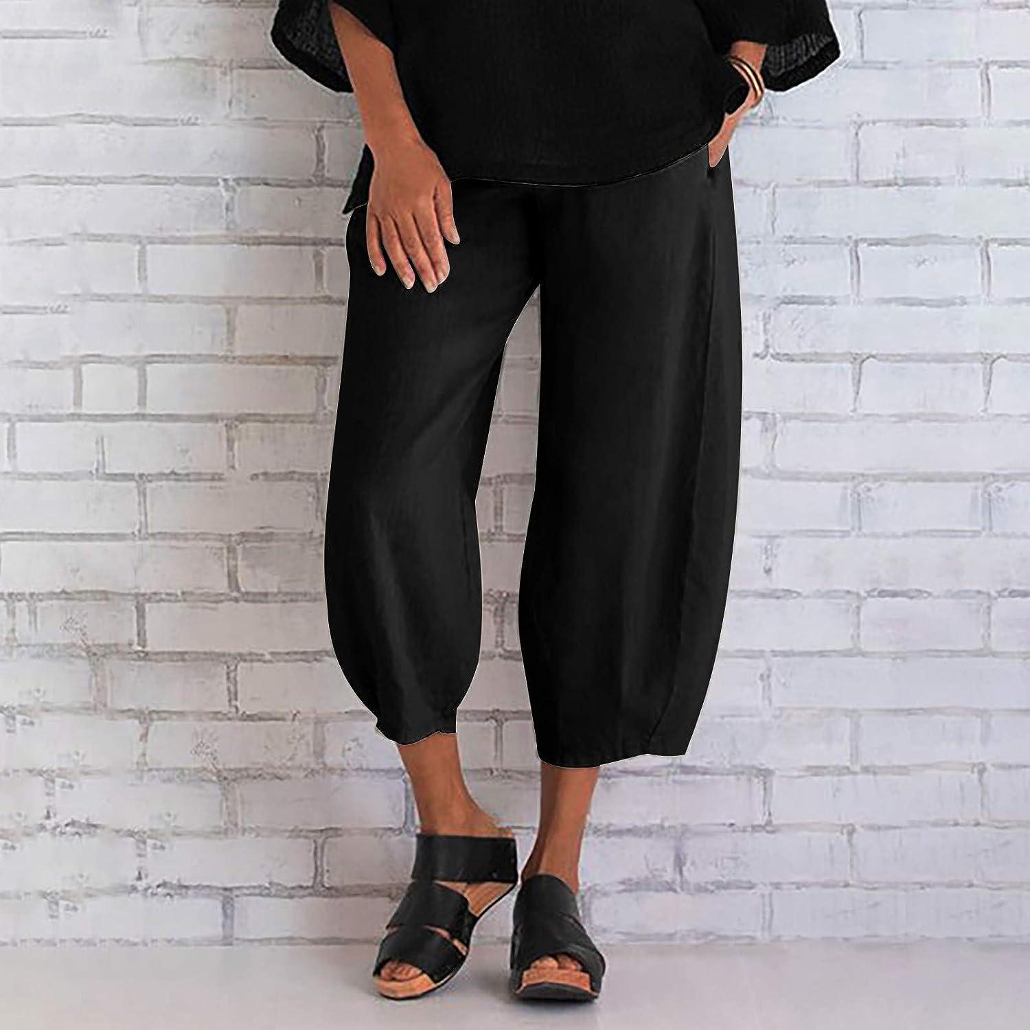 Gamivast Capri Pants for Women Linen Casual Summer Capris Loose Fit Wide  Leg Cropped Pants Beach Lightweight Baggy Linen Pant 01-black X-Large