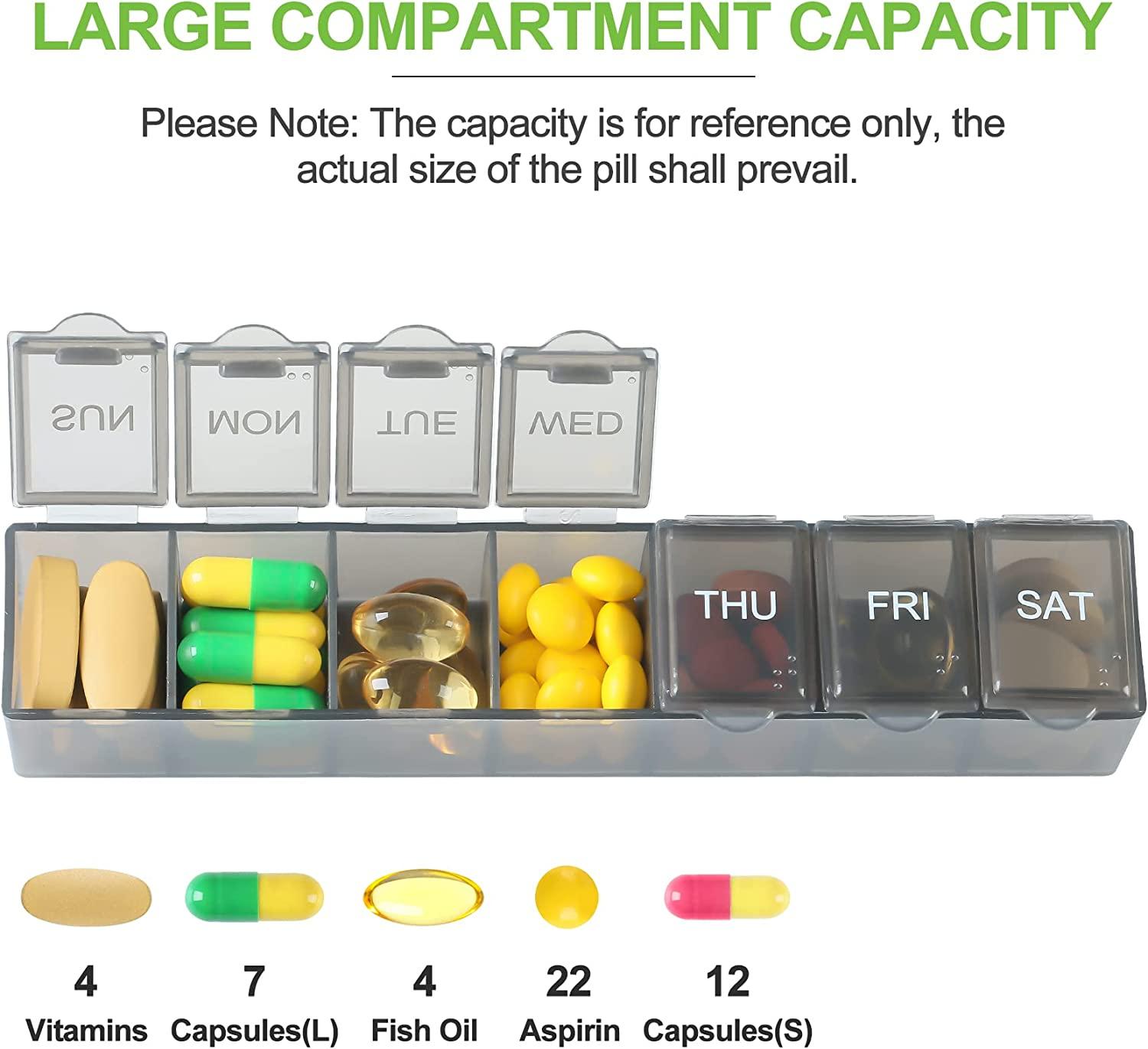 4 Pack Weekly Pill Organizer, 7 Days Pill Case Travel Daily Pill Box  Portable Medicine Organizer and Planner with Compartment for Vitamins, Fish  Oil