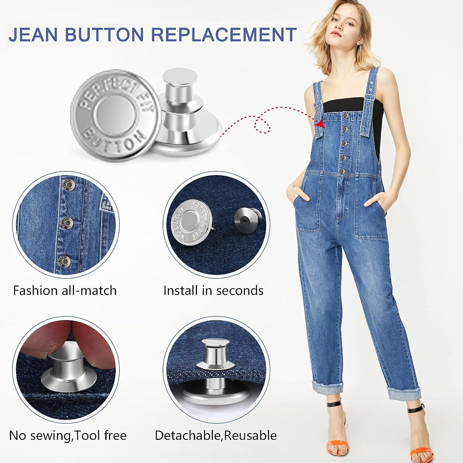 Jean Button Pins, Adjustable Jeans Button Set, Detachable Button for Jeans  Too Big, Waist Tightener Fastener for Pants, No Sewing Required (White)