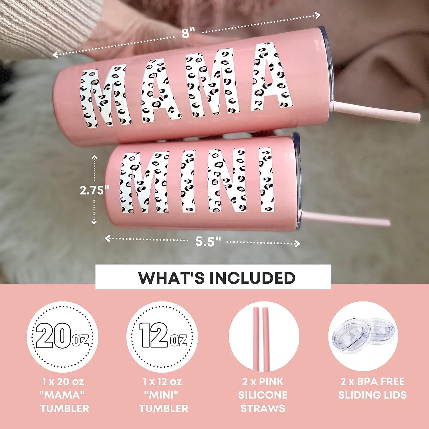 Lucky Love Mama + Mini Stainless Steel Cups for Kids and Adults - 3D Printed Leopard Insulated Tumblers with Lids and Straws Making This Mom Mug and