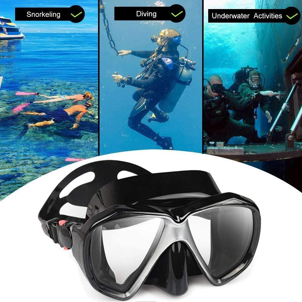  Adult Pano 3 Window Scuba Diving Mask, Tempered Glass Snorkel  Mask Anti-Fog Swim Mask No Leakage Swim Goggles with Nose Cover Snorkeling  Gear for Snorkeling, Freediving, Swimming (Black) : Sports