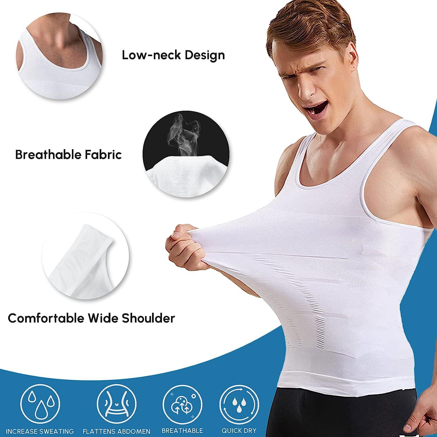 Aptoco Compression Shirts for Men Slimming,Men Body Shaper Abs Slim Tank Top  Undershirt for Men's Gynecomastia White Large