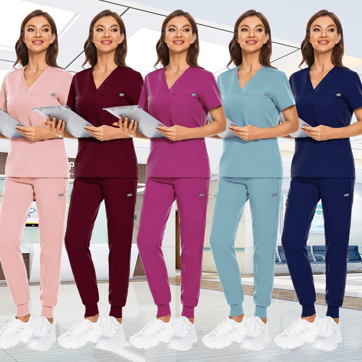 VIAOLI Scrubs for Women Set Uniforms Medical Women Sets V-Neck Top