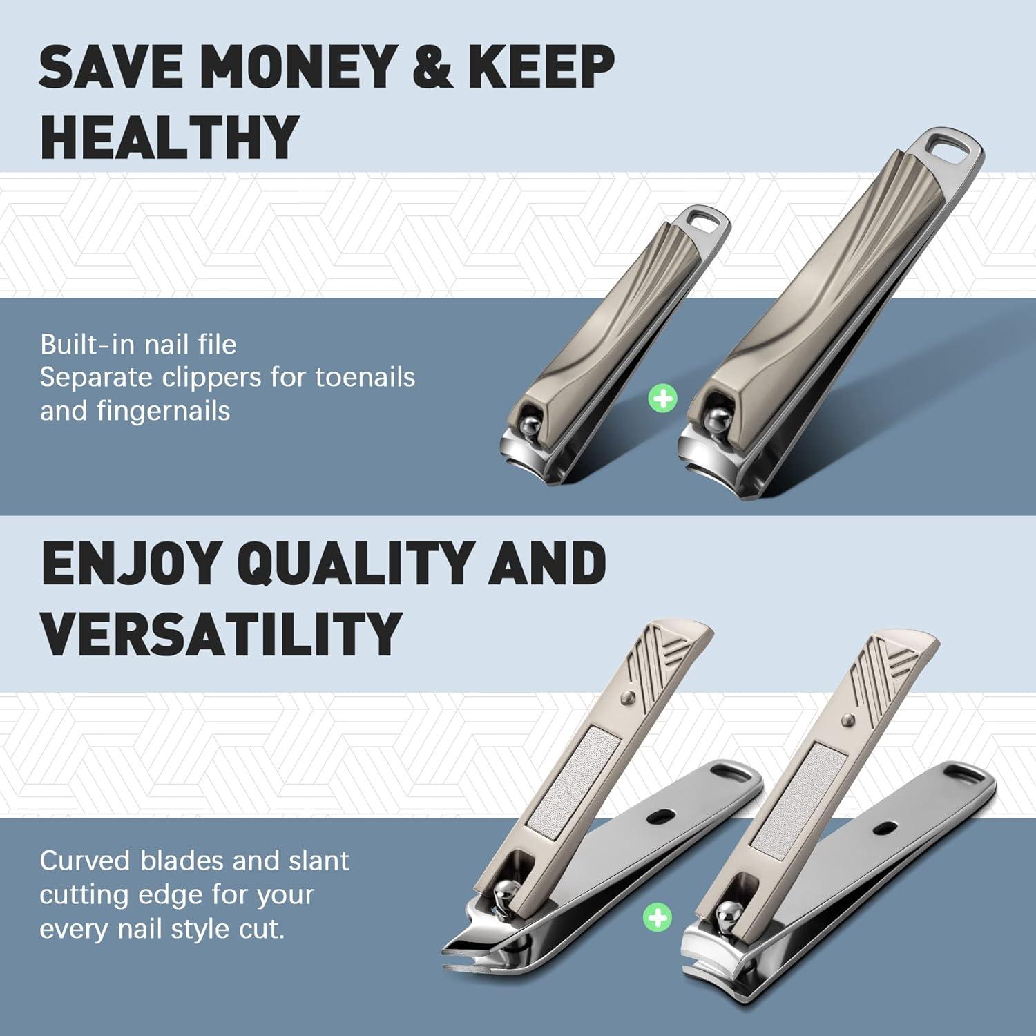 BEZOX Nail Clippers 3 Pcs - Heavy Duty Stainless Steel Straight