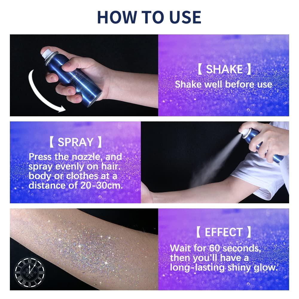 60ml Shiny Glitter Spray Glitter Spray For Body Hair Clothes Quick-drying  Body Shimmery Sparkle Spray For Nightclub Party Stage