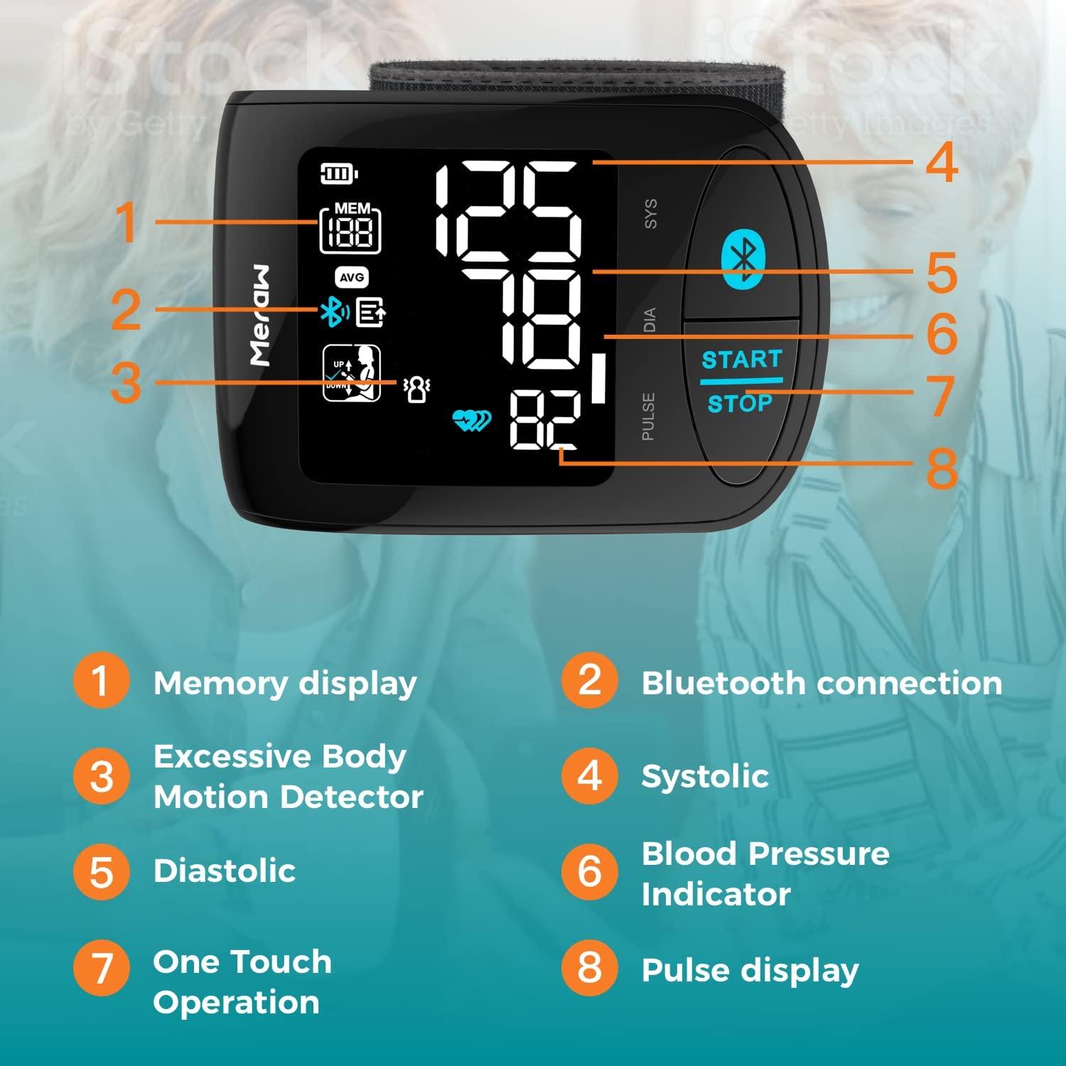 Meraw Bluetooth Blood Pressure Machine, High Accuracy Blood Pressure Cuff  Arm 8.7-16.5' with Irregular Heartbeat Monitoring, Unlimited Memories in  APP, 4 AAA Batteries